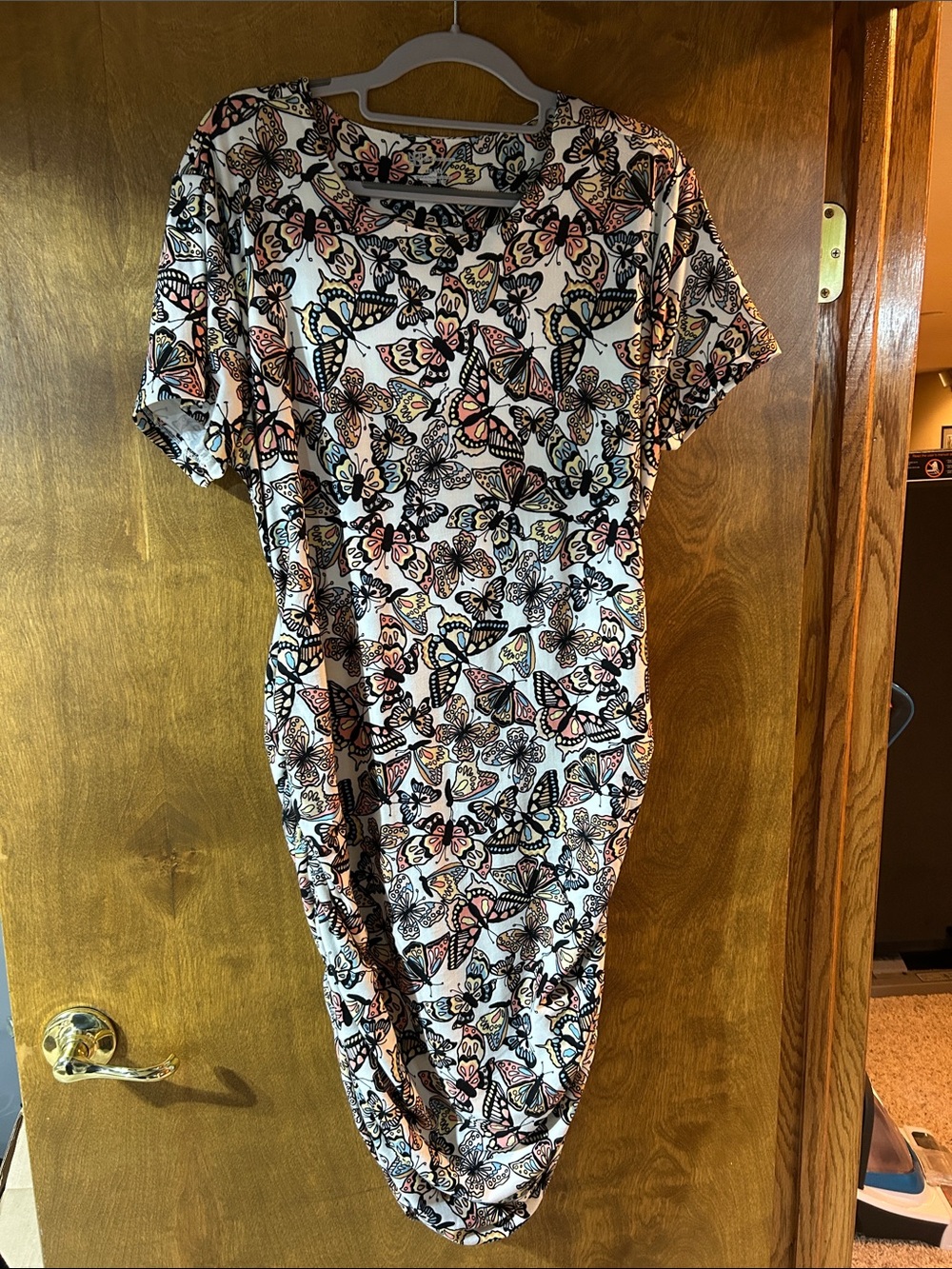 No boundaries butterfly Shift Dress with Pink & Black Accents with side ruching